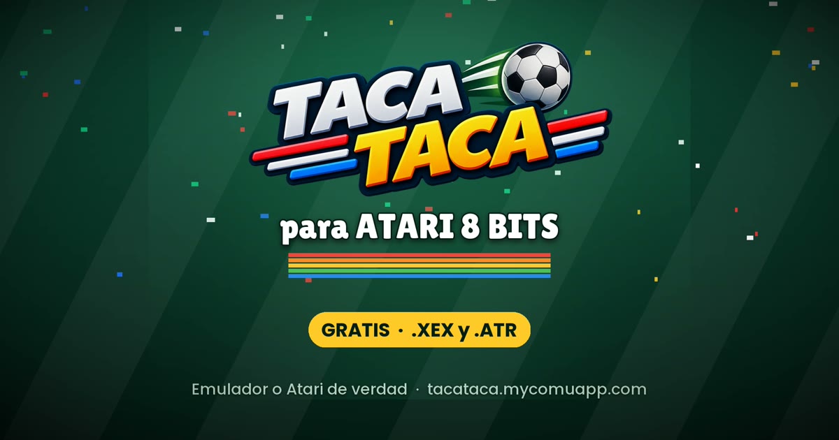 El logo de Taca Taca con el texto «para ATARI 8 BITS»