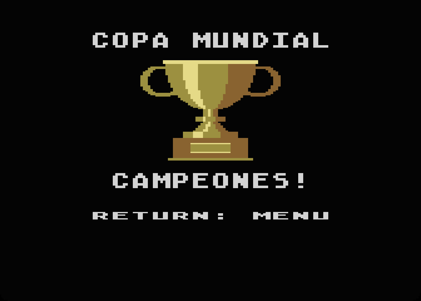 La pantalla de campeón de Taca Taca para Atari, con la copa dorada