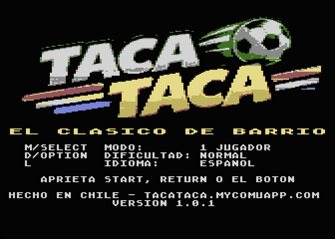 La pantalla de título de la versión 1.0.1