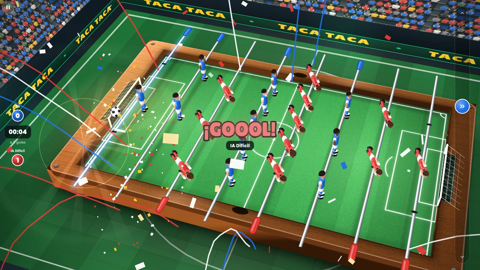 A goal: the camera swings to the goal and the team somersaults