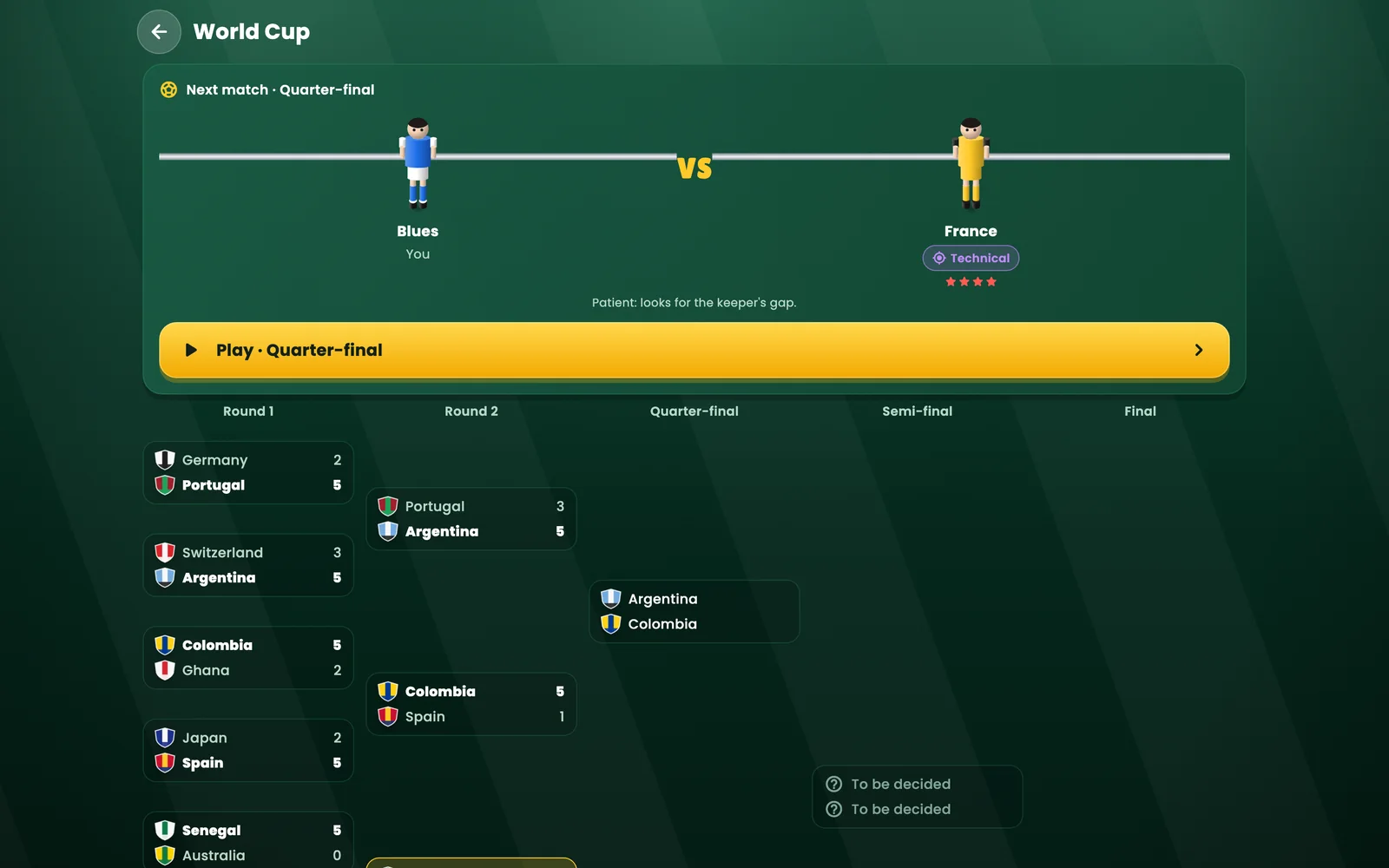 A Taca Taca tournament bracket on a desktop screen